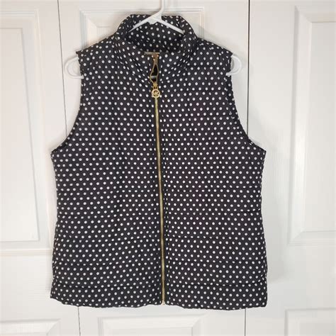 Michael Kors Women's Polka Dot Puffer Vest,Black/White,Size M